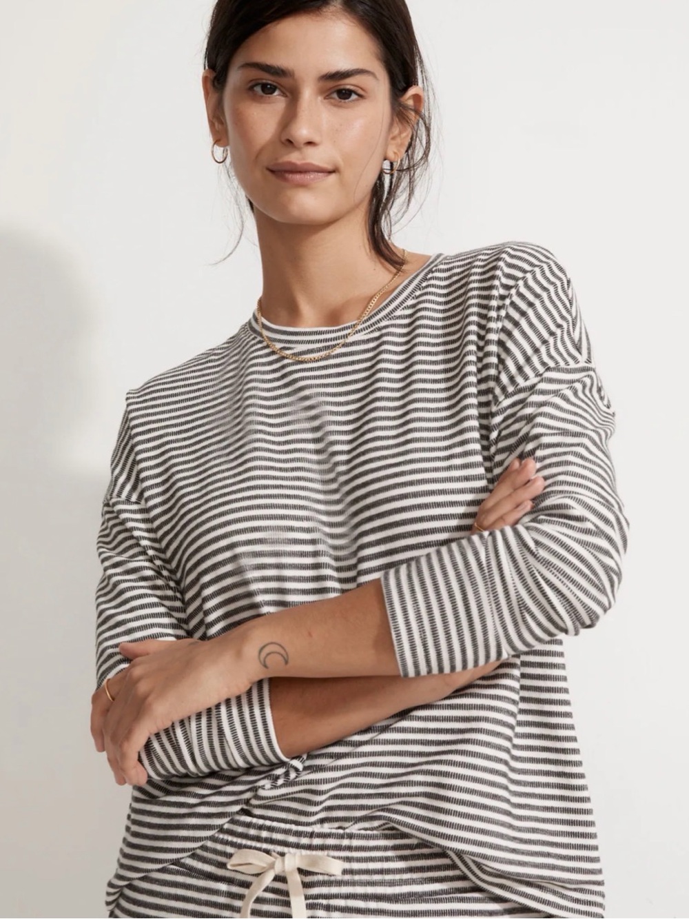 Madewell Gray and White Striped Long Sleeve Tee